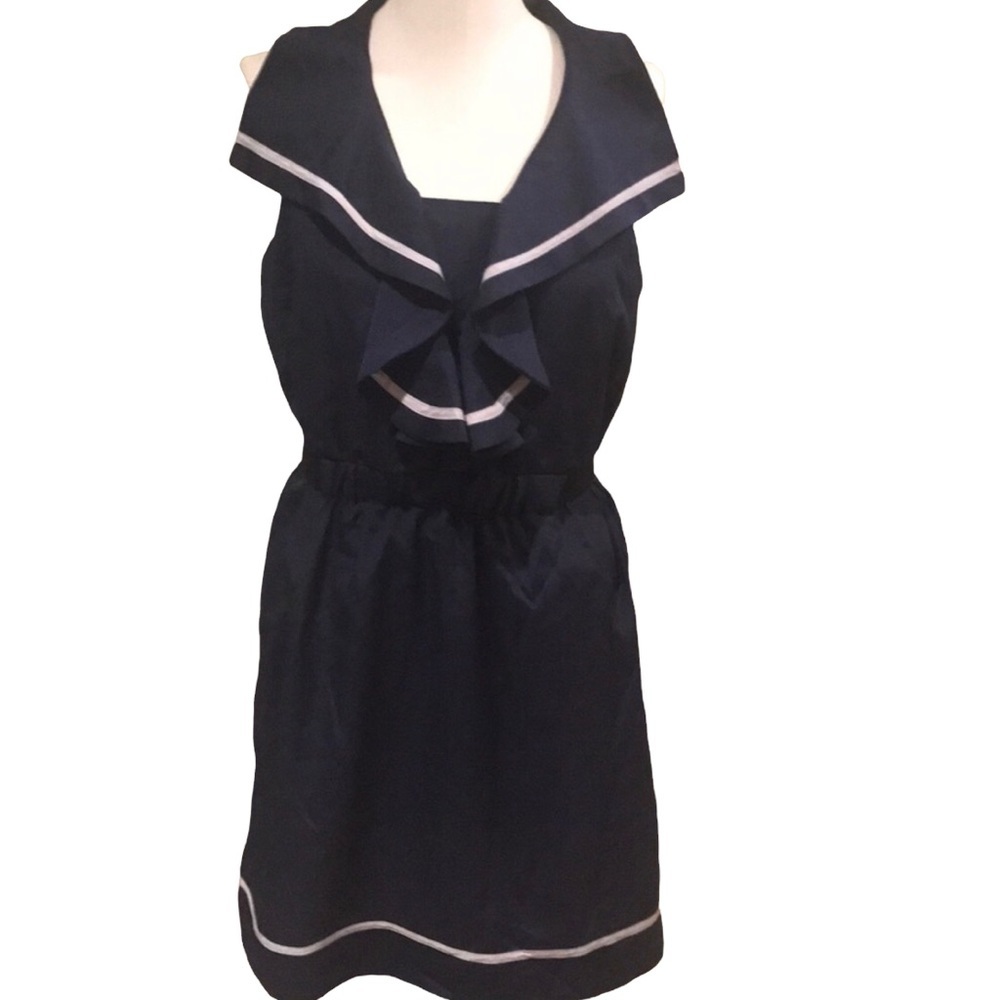 Ya LOS ANGELES - Navy Blue w/ White Trim Nautical Sleeveless Dress - Size Large